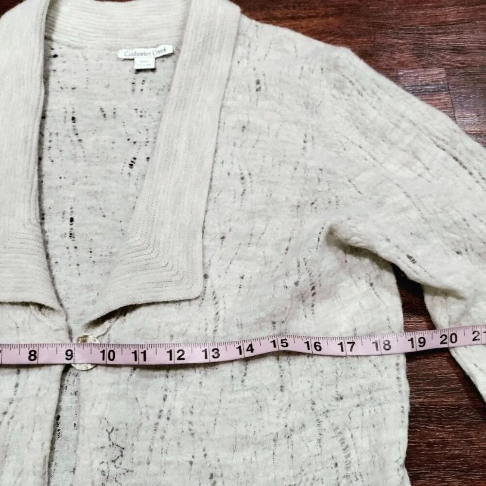 Coldwater Creek Wool Long Cardigan Beige & Gray Alpine Scenic Artsey - Picture 13 of 15